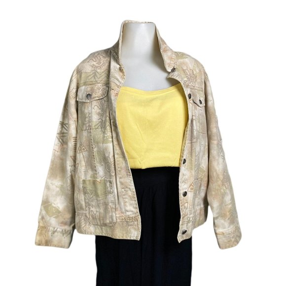 Vintage Chico's Design Tribal Beige Denim Jacket - Picture 1 of 9
